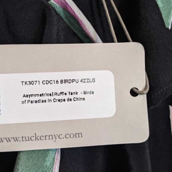 Tucker Assymetical Ruffle Tank Birds of Paradise in Crepe de Chine Silk Floral - Picture 5 of 8